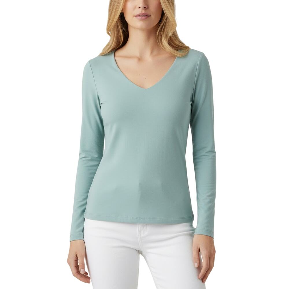 Susana Monaco Breathe Blue V-Neck Long Sleeve Top Pullover NWT Size Small